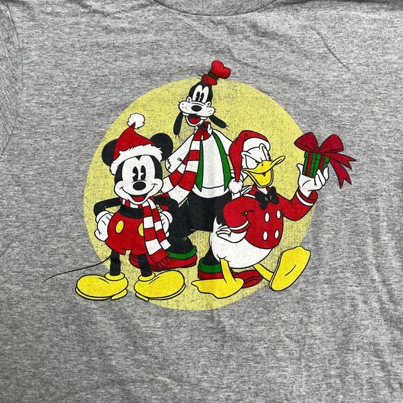 Disney Mickey & Friend Graphic T-Shirt Womens Medium Gray Christmas Holiday Tee - Picture 3 of 8